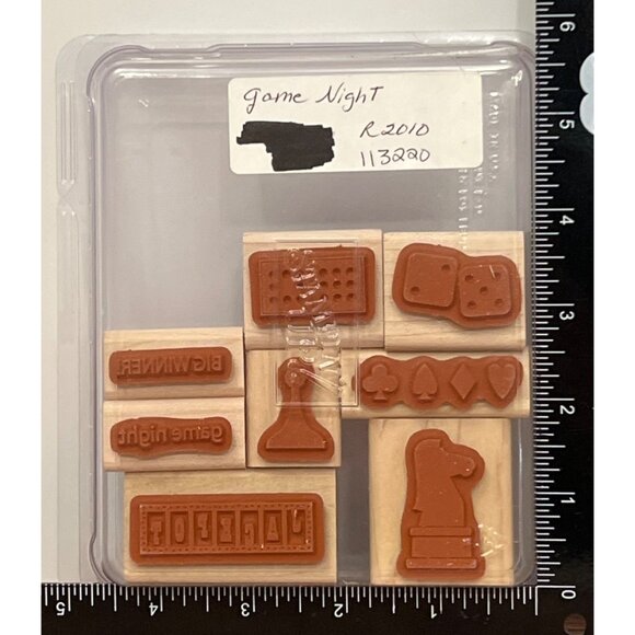 STAMPIN' UP! 113220 GAME NIGHT Wood Mounted Rubber Stamp set DICE DOMINO SPADE - Picture 3 of 5